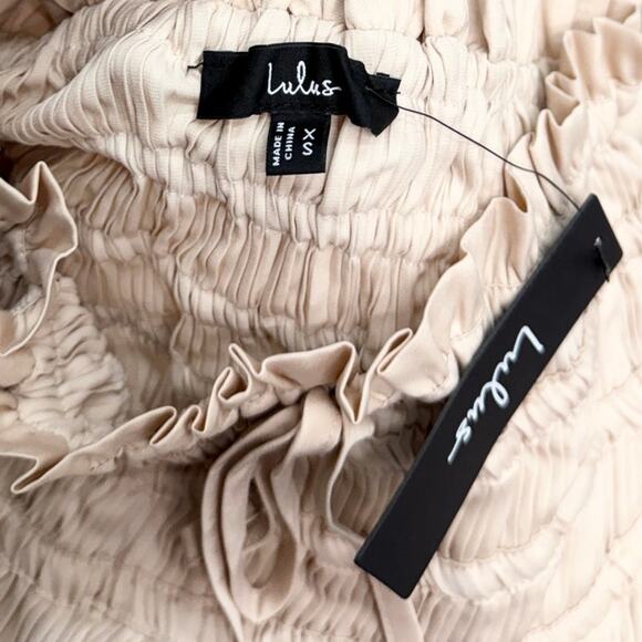 Lulus Maina Beige Plisse Drawstring High-Rise Maxi Skirt size XS NWT - Picture 2 of 5